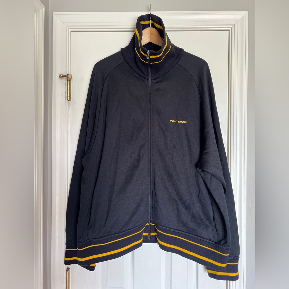 Ralph Lauren Polo Sport Men XXL Full Zipper Cotton Jacket Sweater Black Yellow